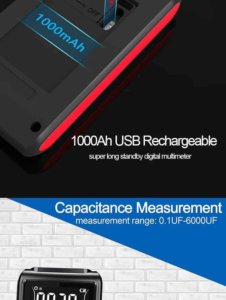 SmartTech USB Rechargeable Digital Multimeter - True RMS, AC/DC Current, Capacitance, Temperature, Auto Range