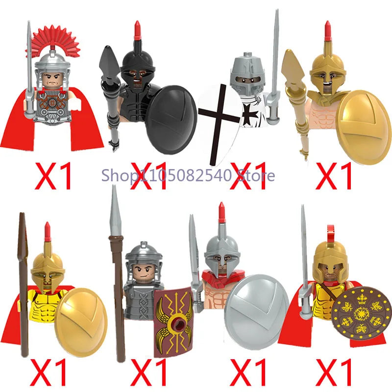 MOC Military Soldier Movie Character Building Blocks Accessories Medieval Castle Knight Helmet Shield Mini Brick Gift Toy E008