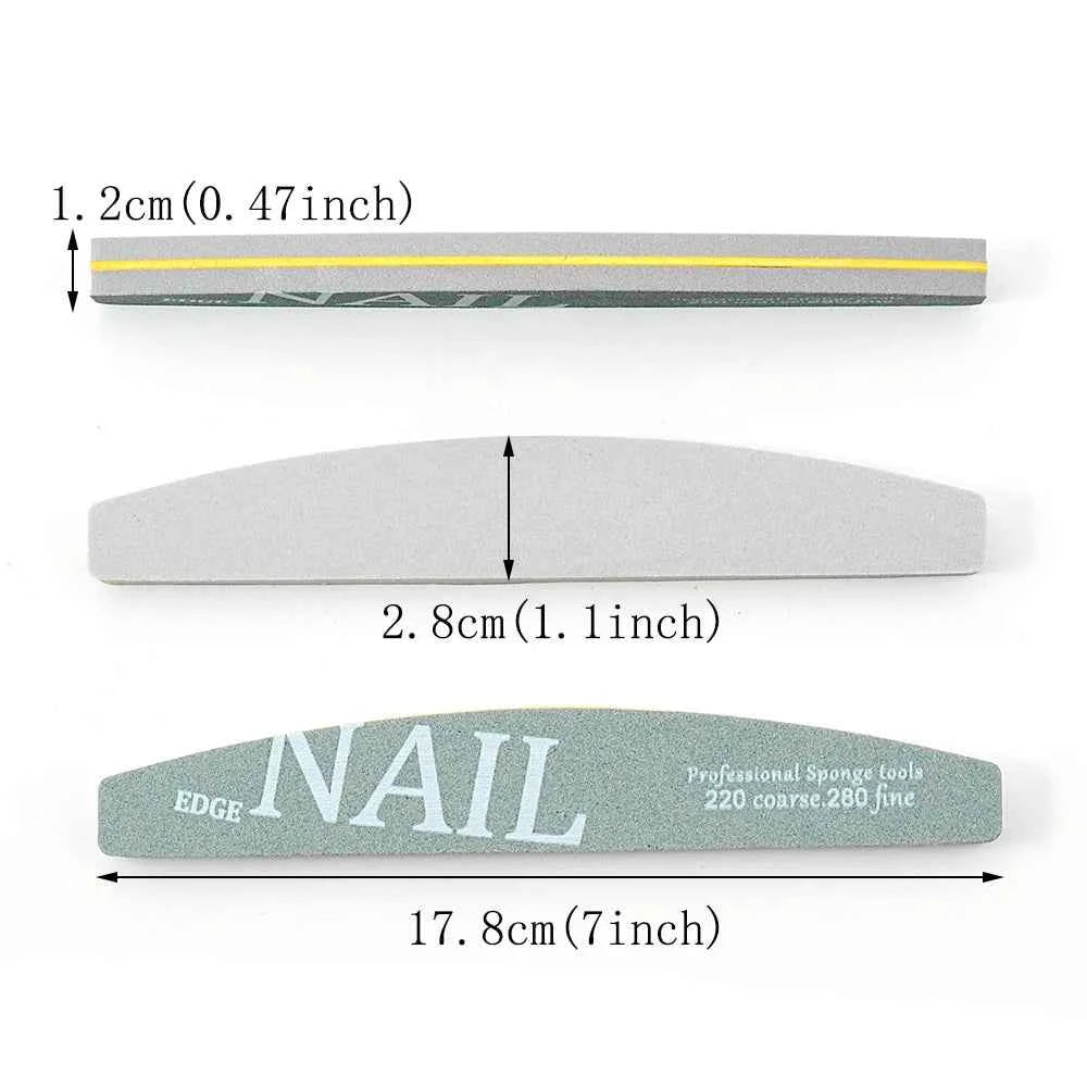 5/10 Sponge Block Nail Art File 220/280 Grit Green/Grey Halfmoon Lime a Ongle Buffer Nail Supplies Professional Manicure Tools