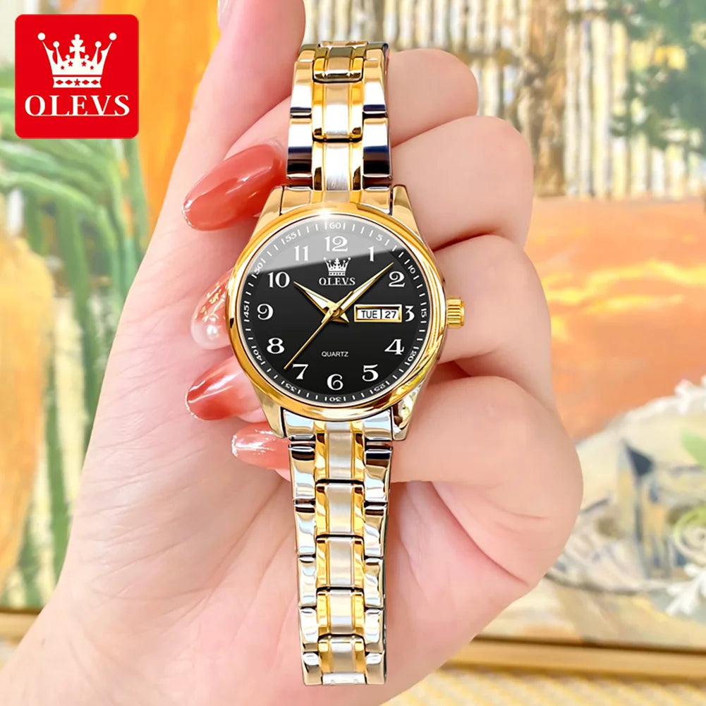 OLEVS Elegant Women's Quartz Watch - Luminous, Waterproof Stainless Steel Dress Wristwatch with Week & Date Display