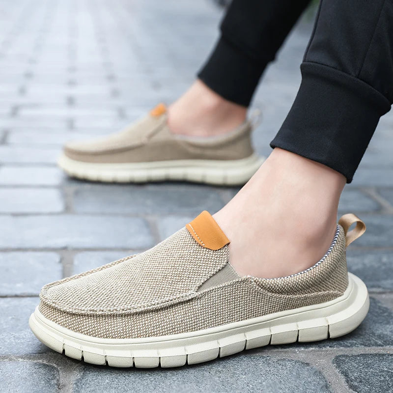 Men Casual Canvas Shoes Mens Loafers Breathable Slip on Flats Male Vulcanized Shoes Driving Shoes Plus Size 47 Walking Sneakers