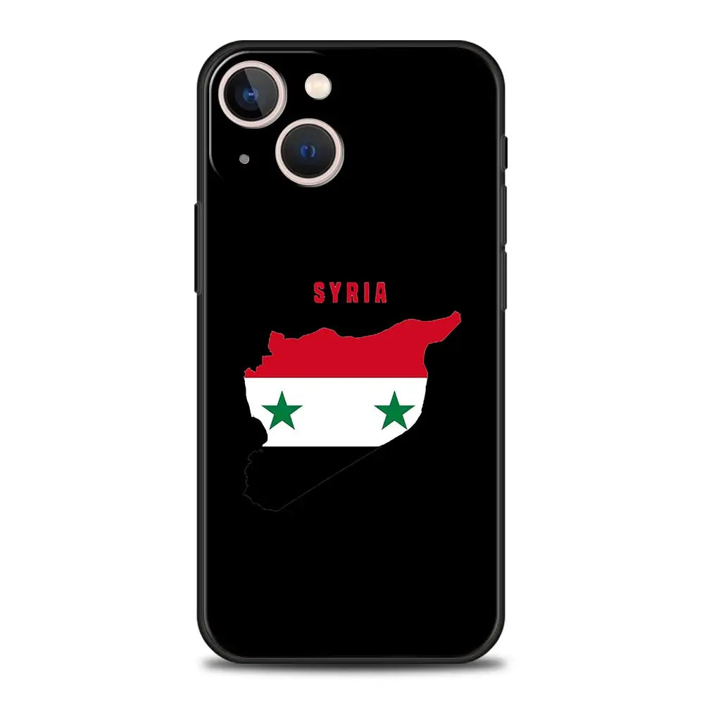 Phone Case For iPhone 16 15 14 13 12 11 Pro Max XS X XR SE 7 8 Plus Soft Silicone Black Cover Funda Luxury Syria flag