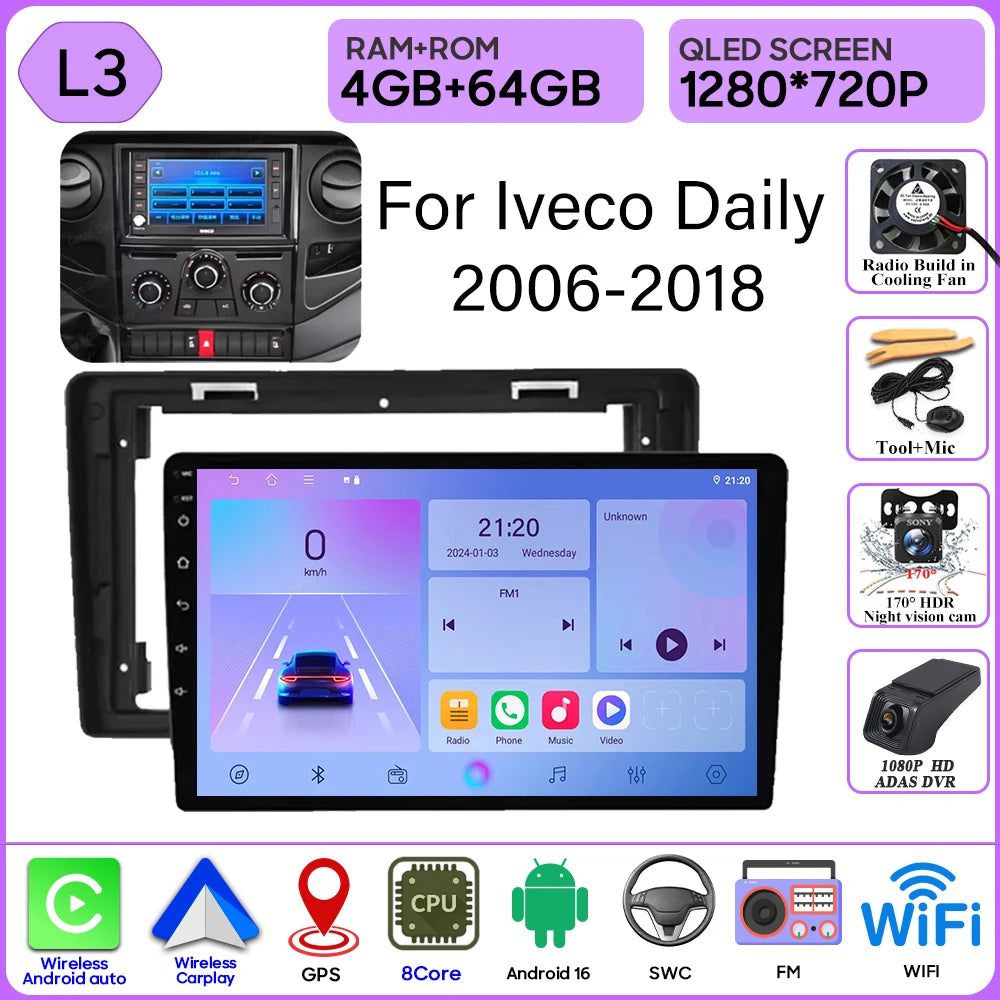 Android 16 Carplay For Iveco Daily 2006-2018 Video Car Radio GPS Navigation Car Monitor Autoradio No 2din Screen GPS DVD Video