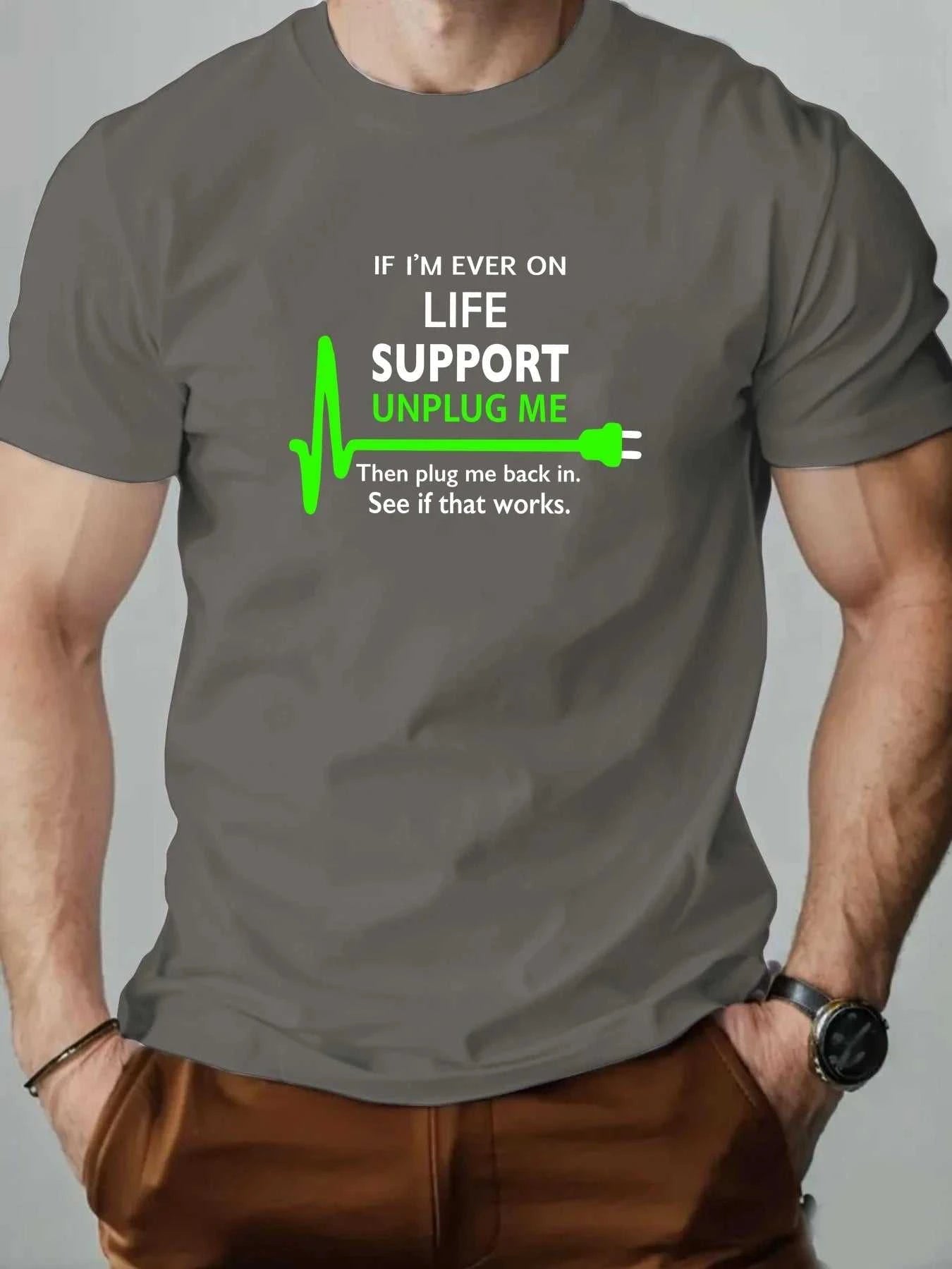 100% Cotton Men's Round Neck T-shirt Creative "Life Support Unplug" Socket Graphic Print Breathable Casual Loose Oversized Tee The jack market .AU The jack market .AU Men Fashion $ 39 14:1254#Light Blue;200007763:201336100;5:361386