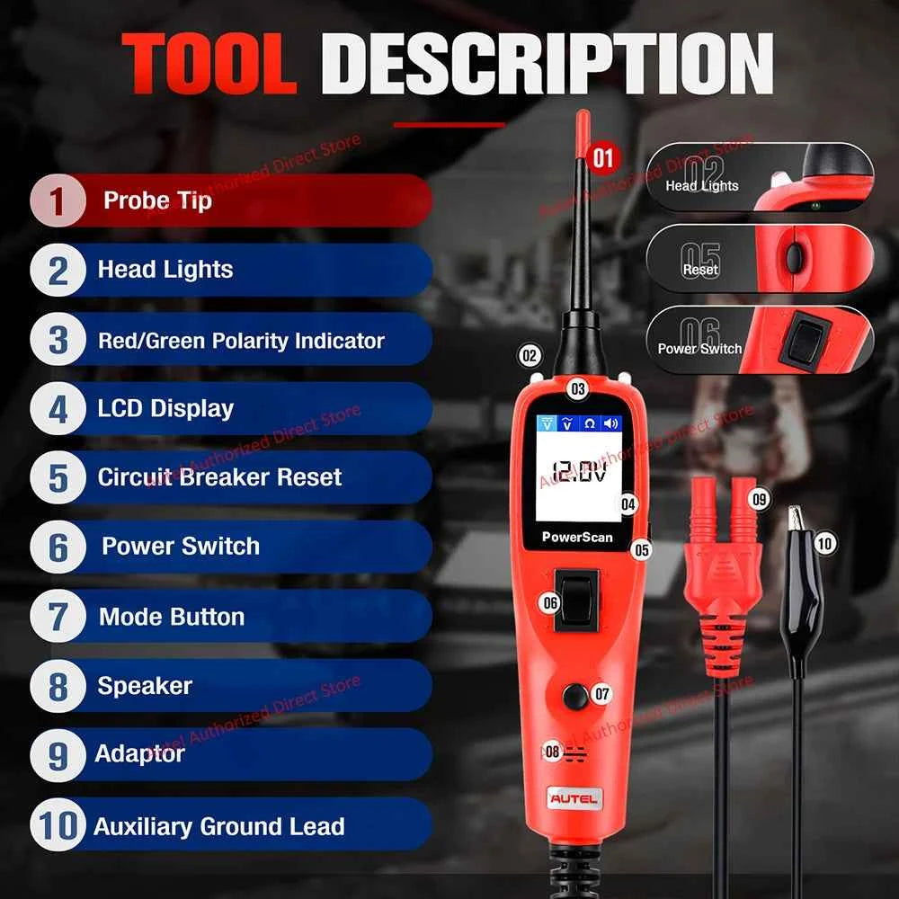 Autel PowerScan PS100 Automotive Circuit Tester, Universal 12V 24V Automotive Power Circuit Probe Kit with 20ft Extension Cable