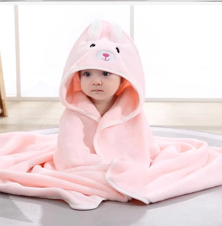Toddler Bathrobe Infant Bath Towel Boy Girl Blankets Swaddle With Hood Cartoon Coral Fleece Towel Blanket Newborn Kids Bedding