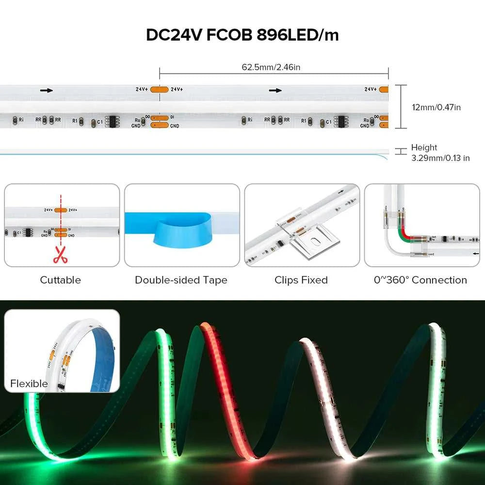 FCOB SPI RGBW IC LED Light Strip 896 LEDs WS2814 Addressable Dream Color 12mm DC24V SK6812 High Flexible FOB COB Lights Room Dec The jack market .AU The jack market .AU Home $ 61 136:9131278654#RGBWW;380:200746126