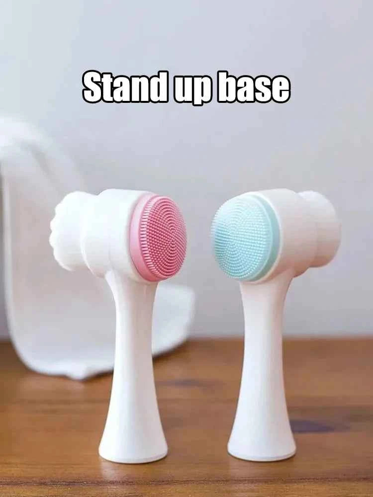 OFT 3D Dual-Sided Face Washing Brush - Deep Clean Pores with Silica & Fur for Home Spa Experience