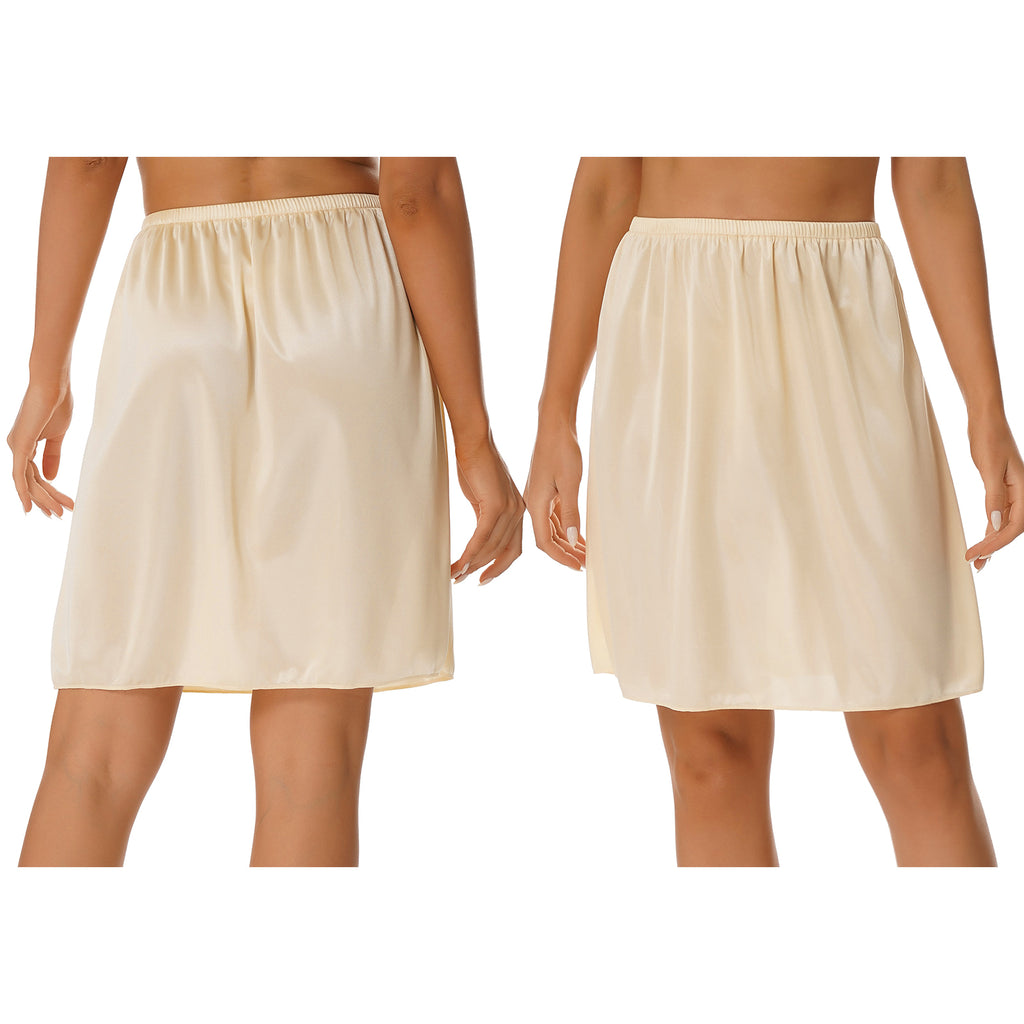 Womens Petticoat Skirt Solid Half Slip Underskirt Summer Elastic Waist Inner Lining Midi Skirt Long Underskirt for Party Dress