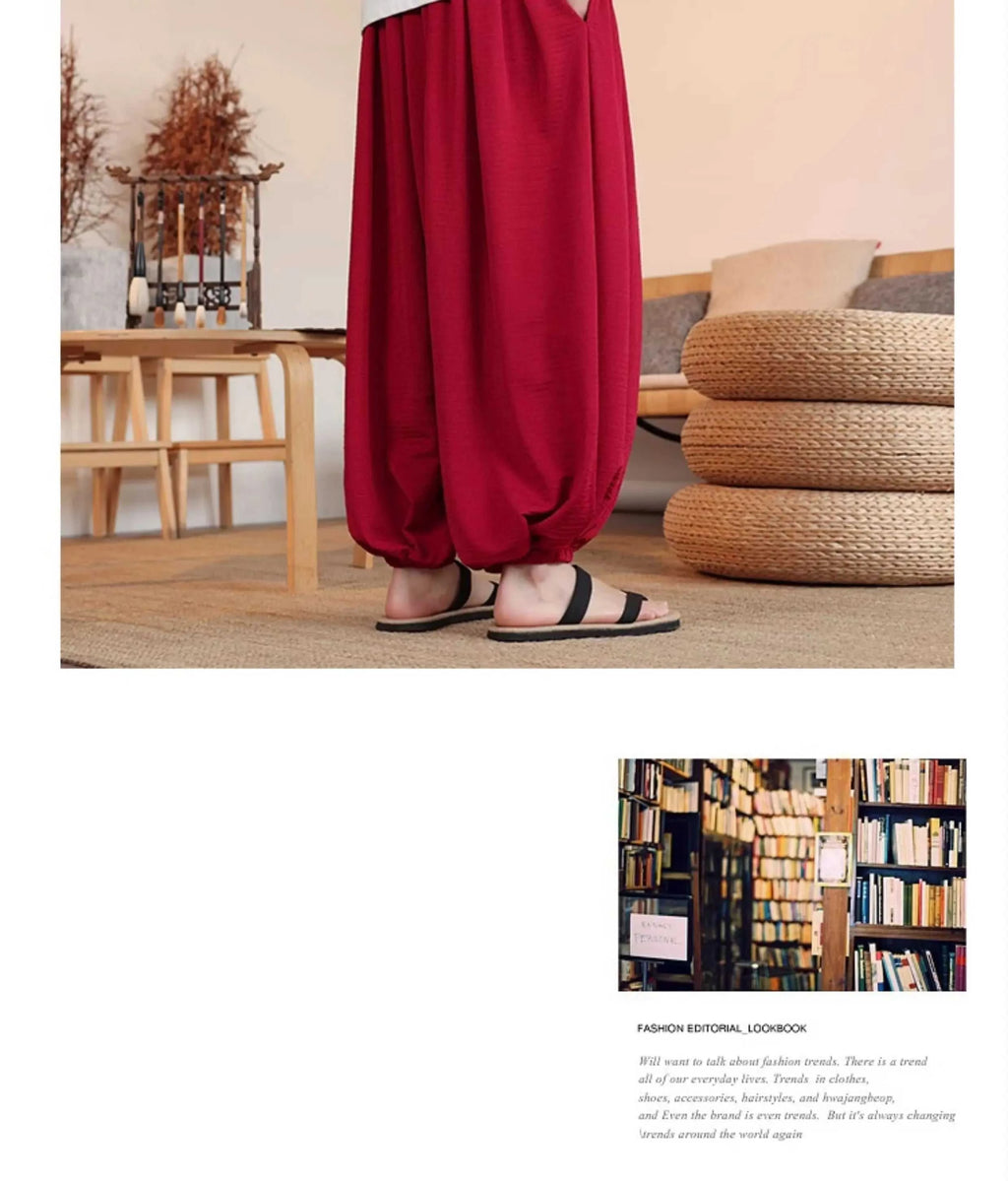 Summer Wide Leg Pants Men's Solid Color Casual Japanese Styles Harun Pants Men Fashion Loose Harajuku Lantern Trousers Plus Size The jack market .AU The jack market .AU Men Fashion $ 61 14:193#Red;5:361386#Asian M 50-60KG