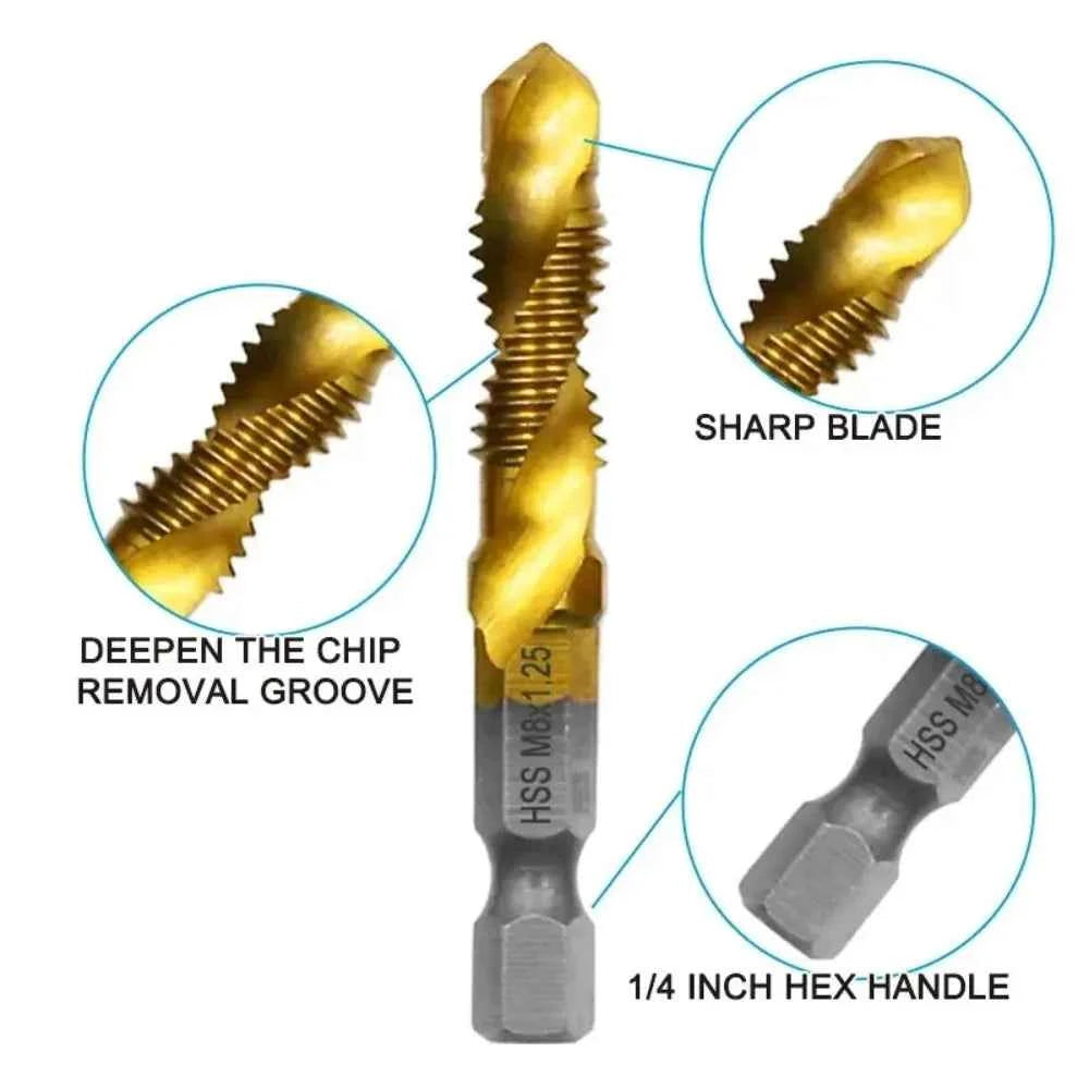Titanium Plated 6pc HSS Tap and Drill Set - High-Speed Performance for Ultimate Precision
