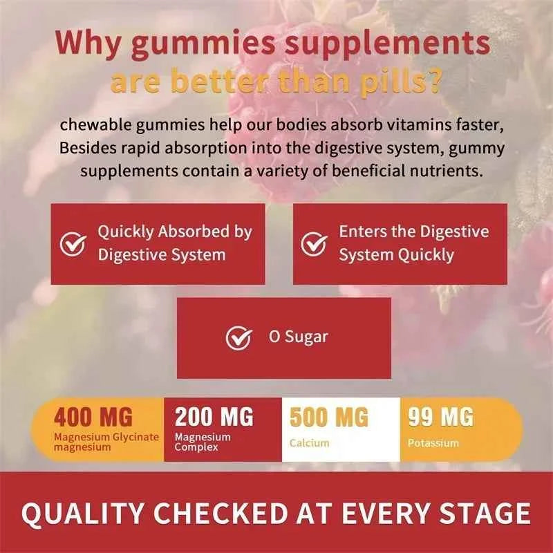 Magnesium Glycinate Gummies - Stress Relief, Sleep Support & Focus - 120 Count