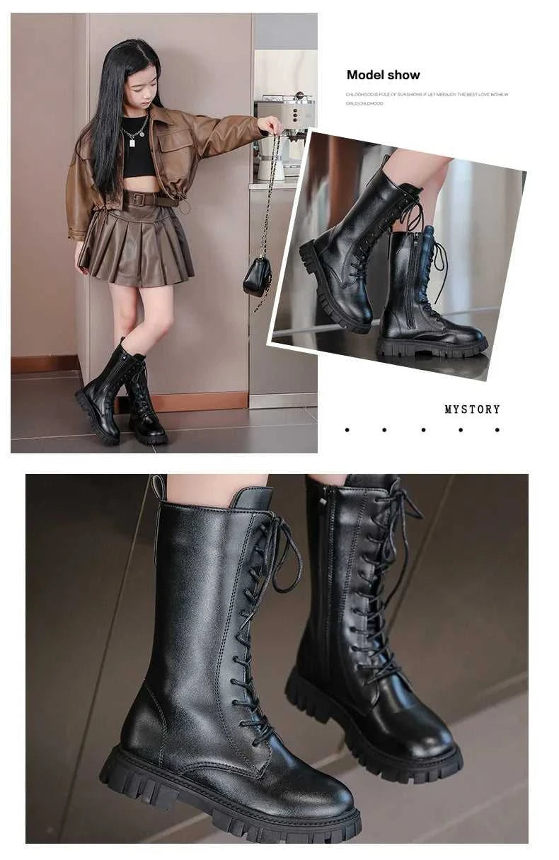 Girls Princess High Boots Black Beige Versatile Kids Causal Boots Spring Autumn Non-slip Children's Long Boots Solid Color PU The jack market .AU The jack market .AU $ 46 14:771#black;200000124:100010440