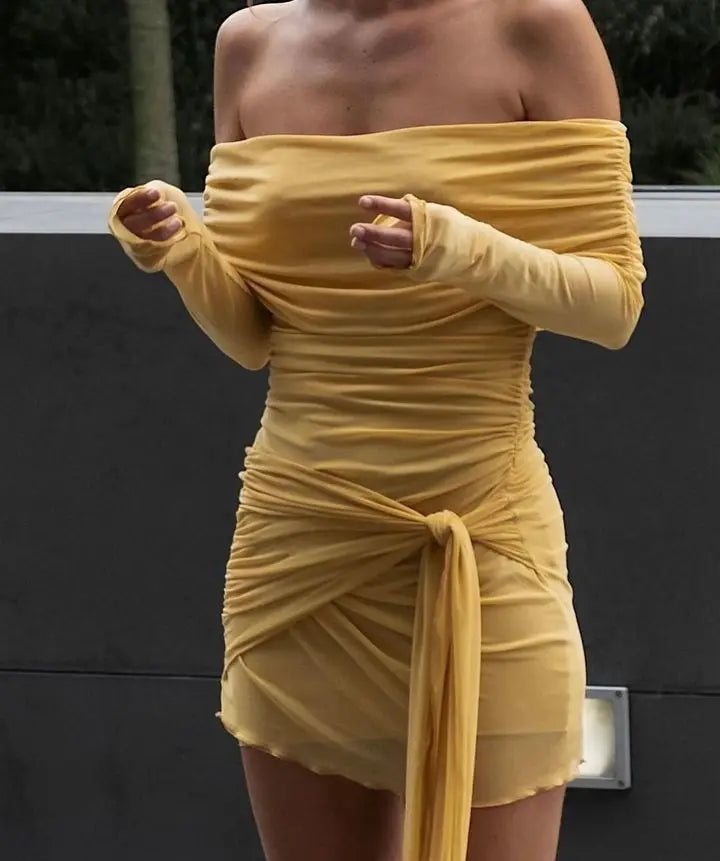 Articat One Shoulder Mesh Dress - Double Layered, Pleated Skirt for Women - Perfect for Vacation & Party