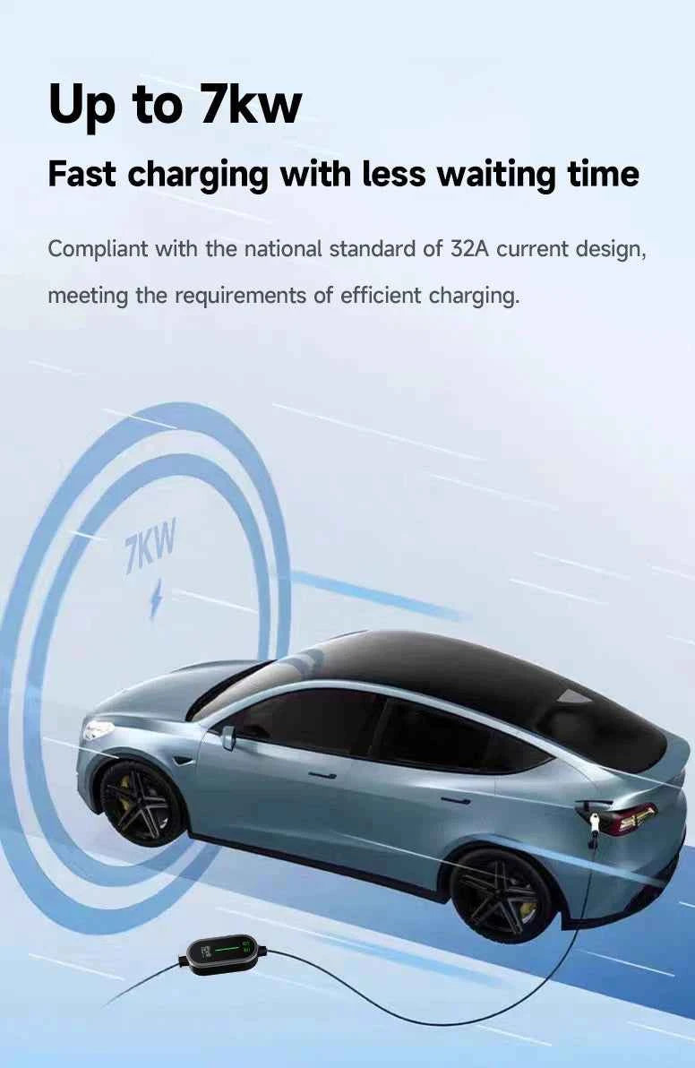 Puppyfc 7KW 32A Smart WiFi Portable EV Charger Type1/Type2 Home Electric Vehicle Charging Station with CEE Plug