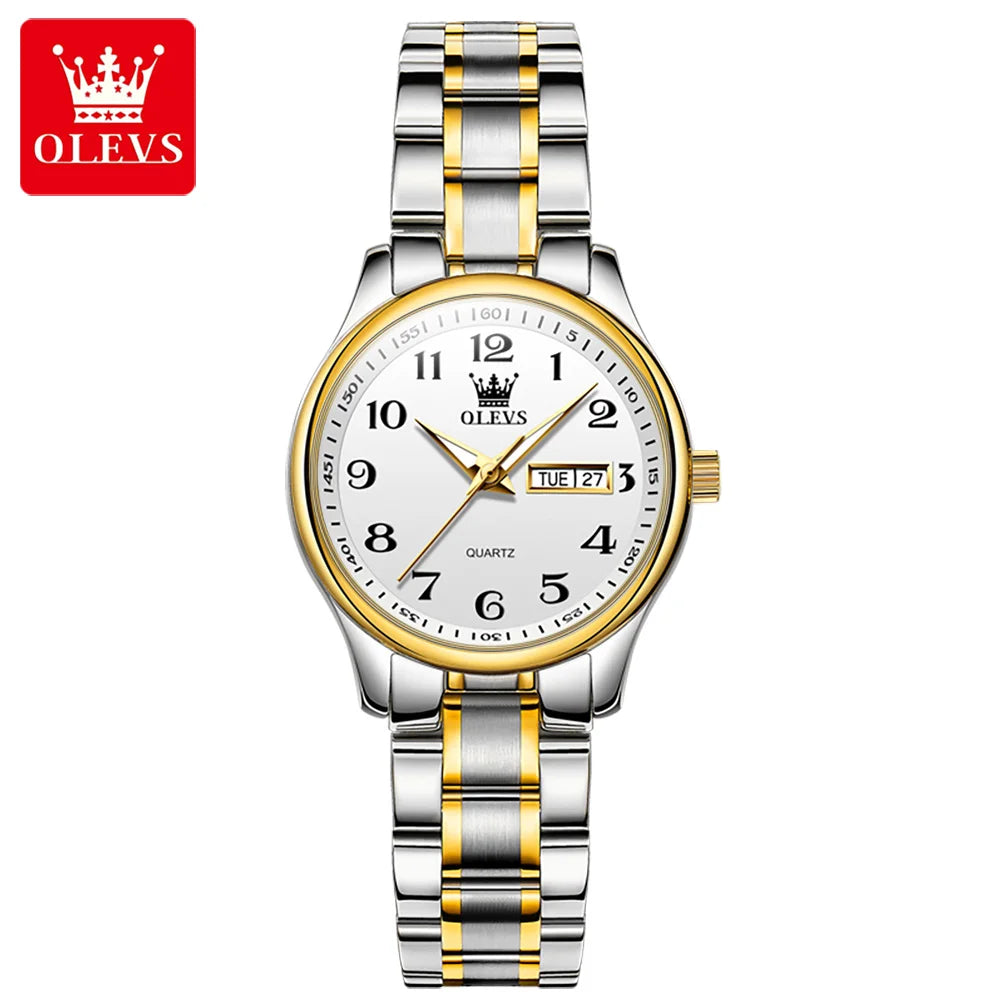 OLEVS Elegant Women's Quartz Watch - Luminous, Waterproof Stainless Steel Dress Wristwatch with Week & Date Display