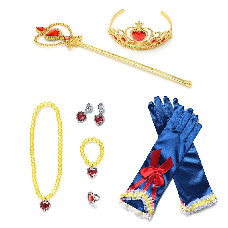 Girls Princess Dress Accessories Gloves Wand Crown Jewelry Set Princess Wig Braid Princess Dress Costume Cosplay Accessories