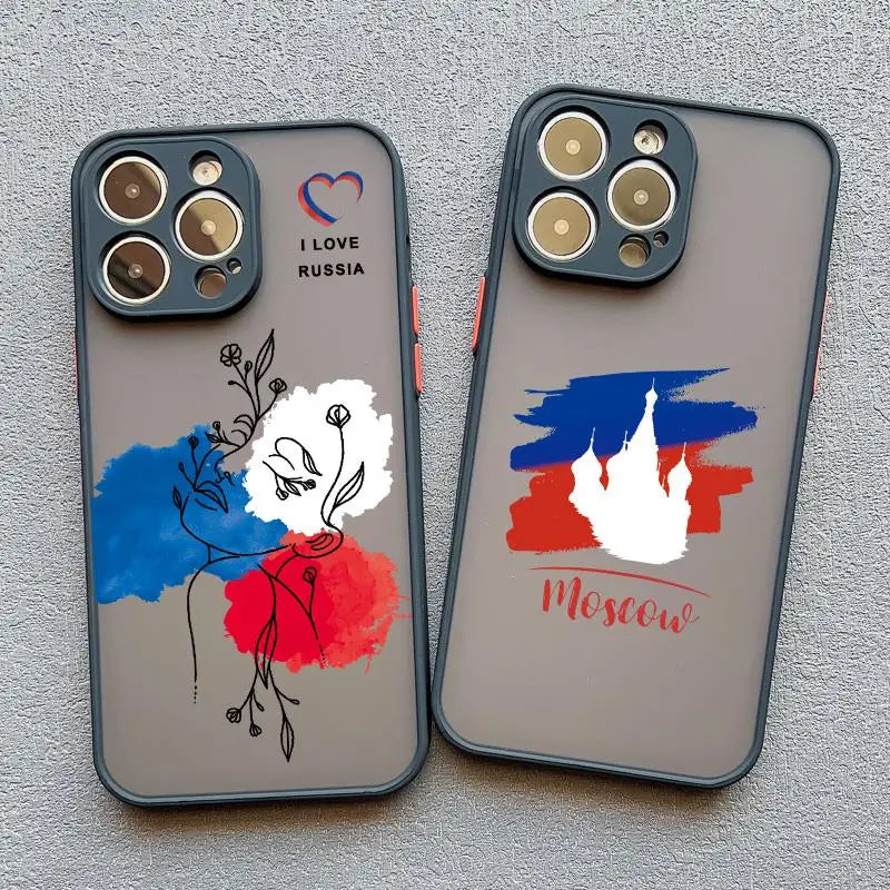 Fashion Russian Flags Emblem Phone Case for IPhone 16 15 12 11 13 14 Pro Max Mini X XR XS 7 8 Plus Russia Elements Cover Funda