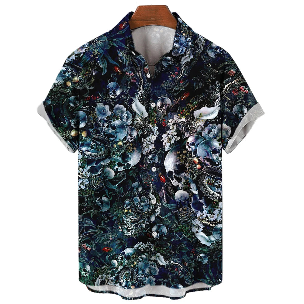 Hawaiian Skull 3D Printed Shirt - Summer Comfort & Breathability, Casual Short Sleeve for Confident Style