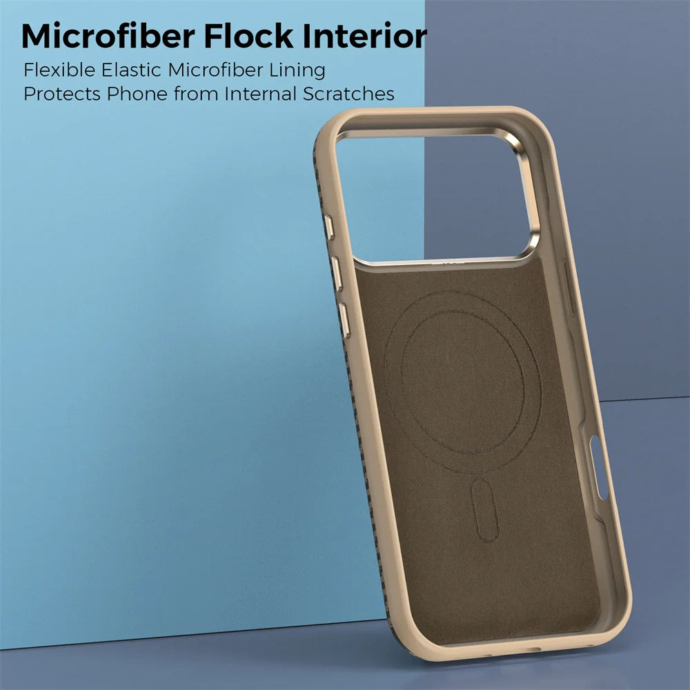 Luxury Built-in Magnet Magnetic Carbon Fiber Phone Case For iPhone 17 16 15 14 13 12 Pro Max Plus Solid Color Matte Back Cover