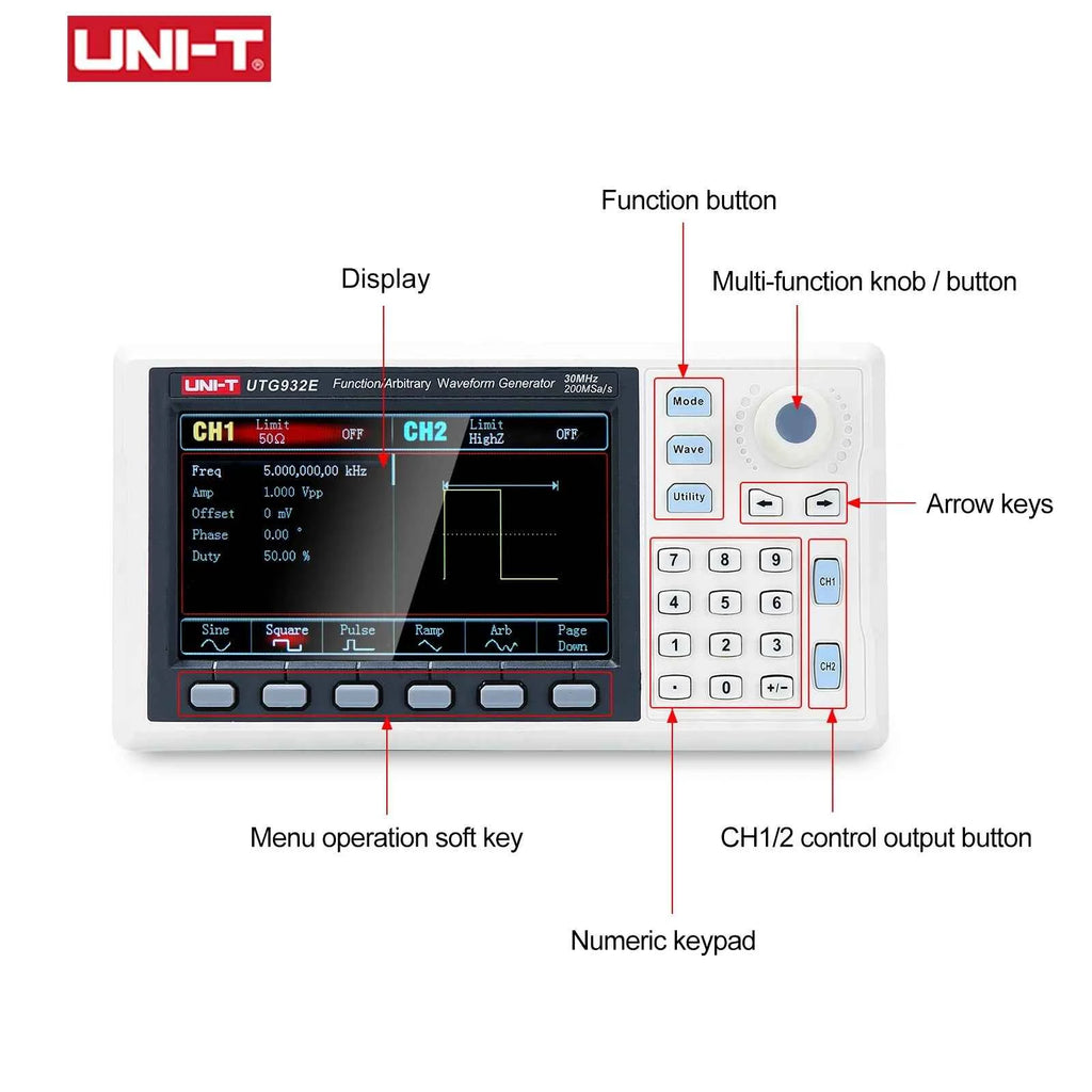 UNI-T Portable Dual Channel Signal Generator - 30MHz/60MHz Arbitrary Waveform Creator