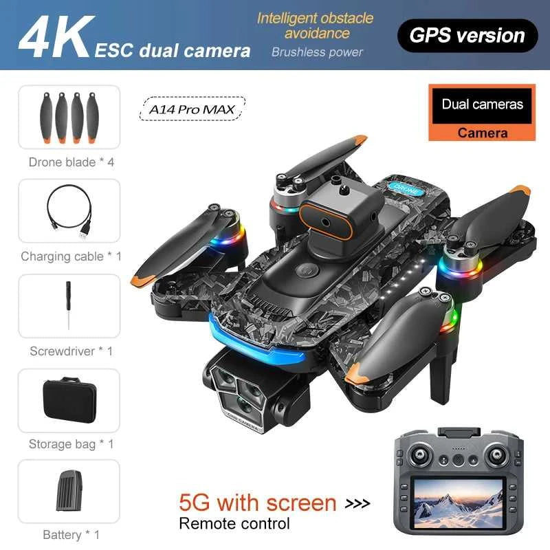 Drone A14Pro Max 8K HD Three Camera Brushless Optical Flow Obstacle Avoidance Foldable Quadcopter UAV 4.5-inch Large Screen Toys The jack market .AU The jack market .AU Drones $ 48 14:10#Only Parking Apron