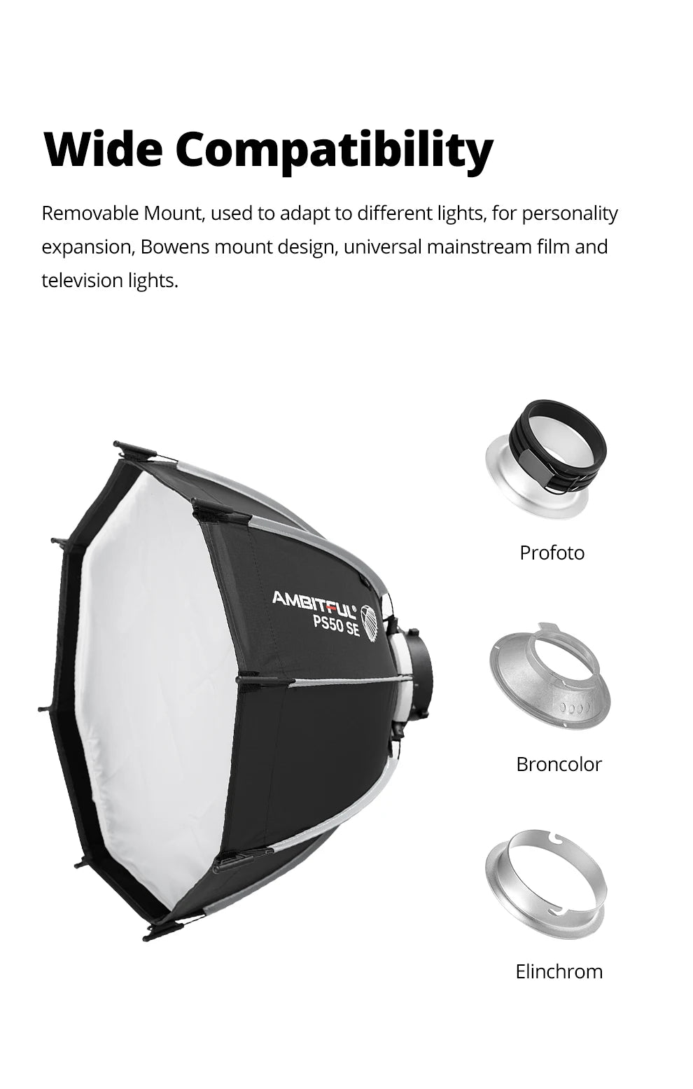 AMBITFUL PS30/PS50 SE 30cm 55cm mini Quickly Release Bowens Mount Octagon Softbox + Honeycomb Grid Outdoor SoftBox for LED Flash
