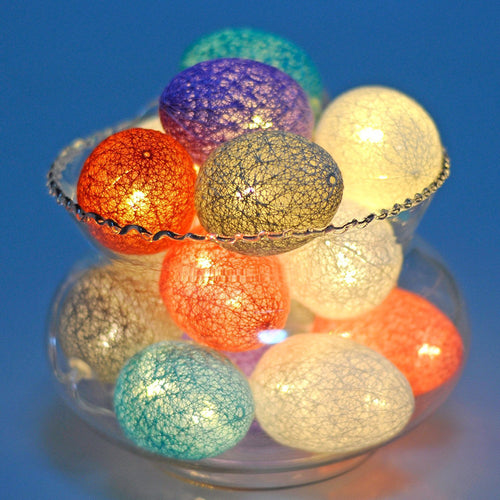 1.5M Easter Cotton Ball Egg String Lights (10 LED)  - Colorful Egg-Shaped Fairy Light Holiday Decor