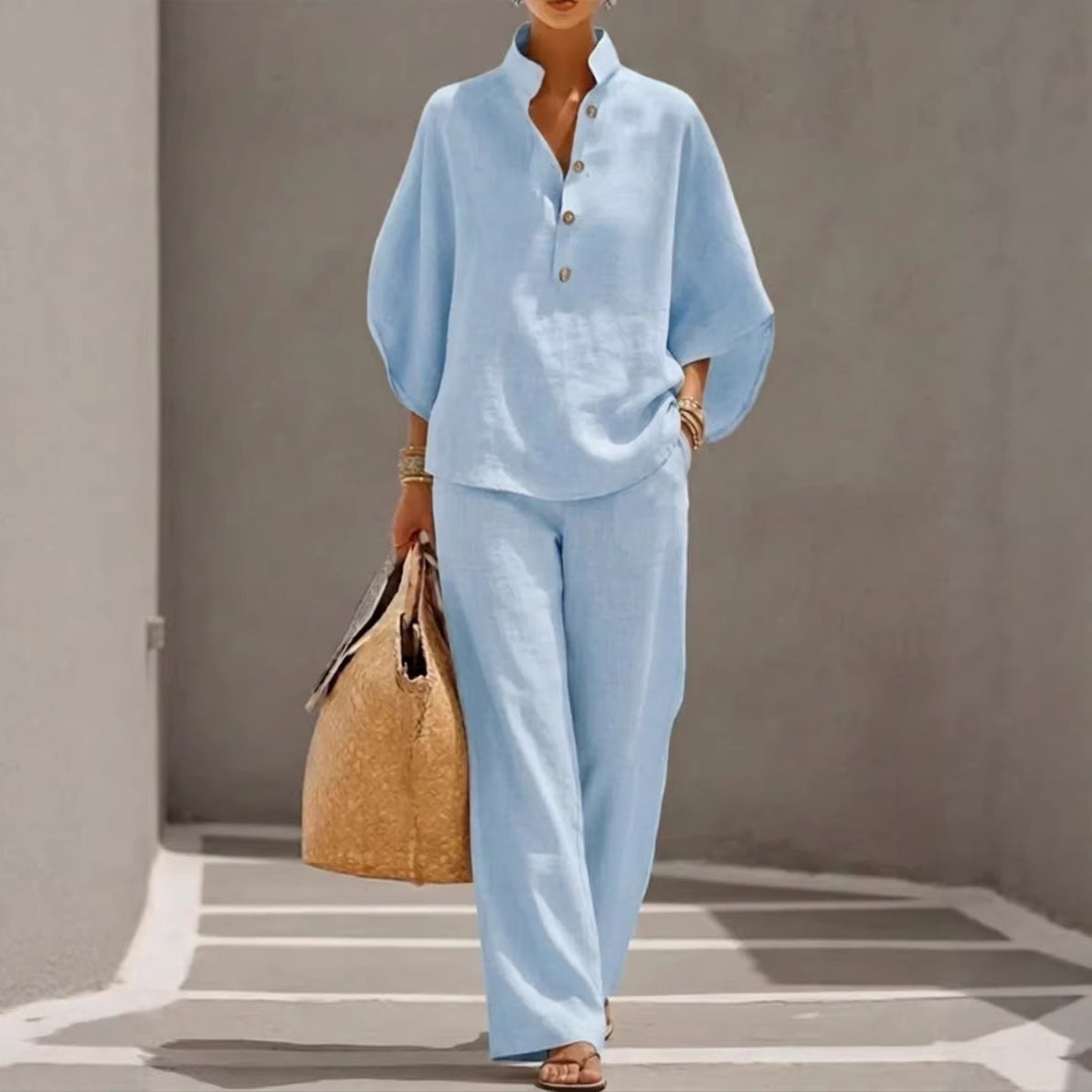 Women's Short-sleeved Suit Summer Loose Pullover Top And Straight-leg Trousers Outfit Clothing