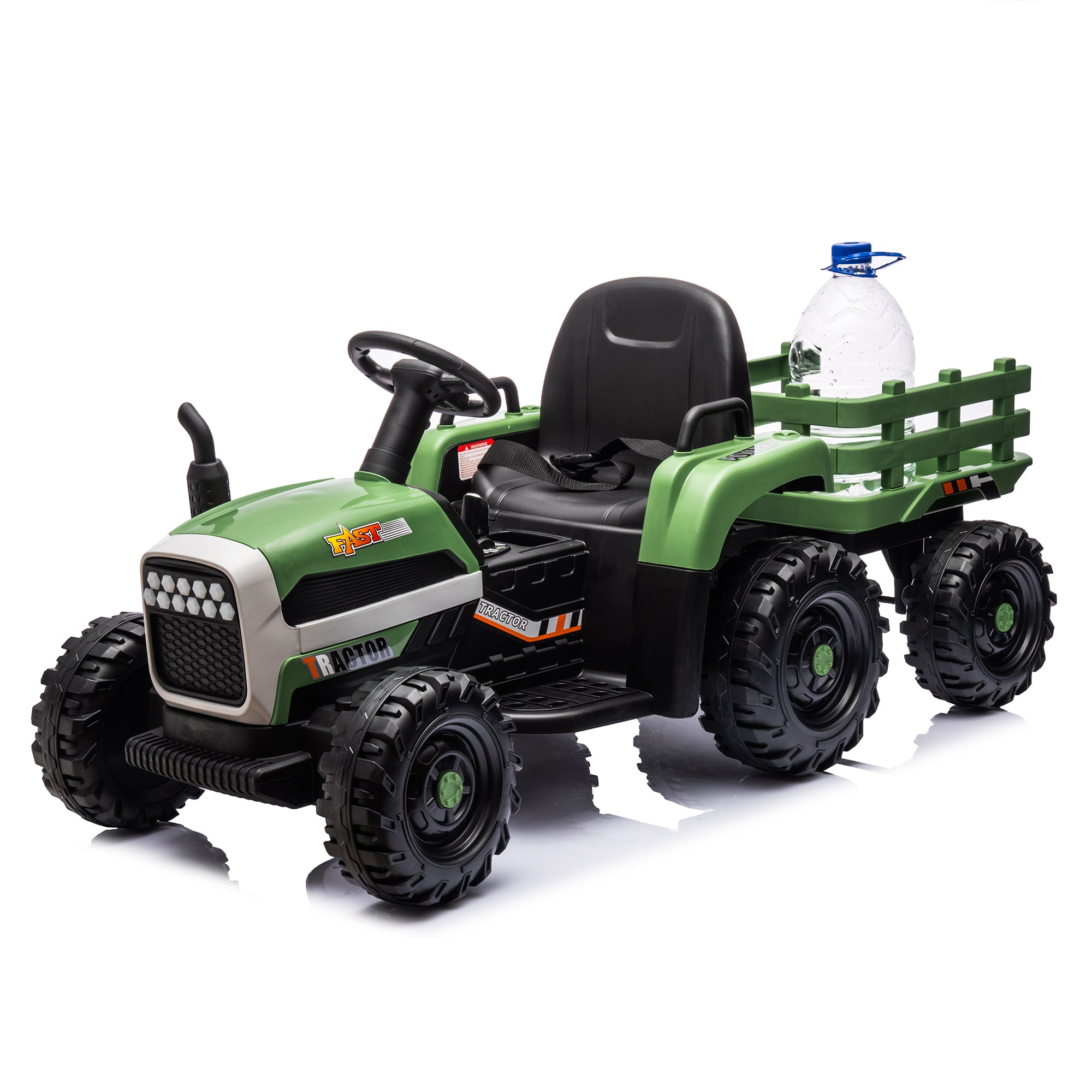 Ride On Tractor With Trailer,24V Battery Powered Electric Tractor Toy, 200wx2motor 1.86-4.97MPH Remote Control,electric Car For Kids,Three Speed Adjustable,USB,MP3 ,Bluetooth,LED Light, Safety Belt.