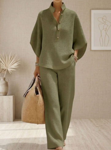 Women's Short-sleeved Suit Summer Loose Pullover Top And Straight-leg Trousers Outfit Clothing
