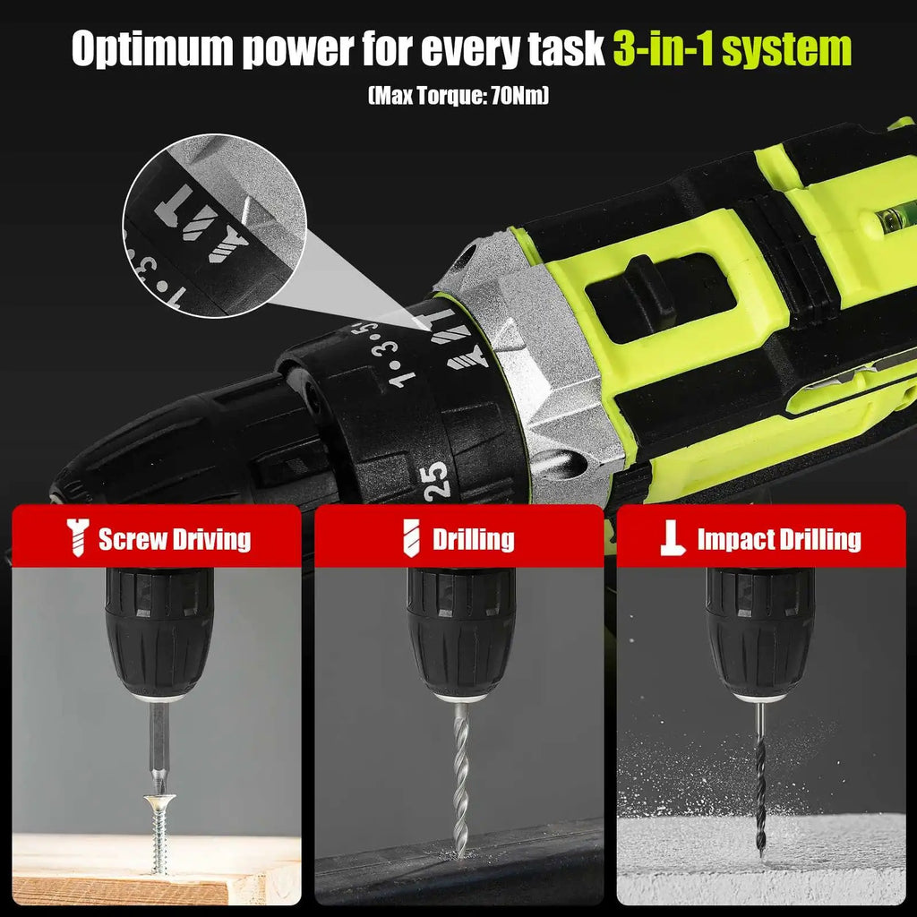 21V Battery Impact Drill Electric Screwdriver Electric Hammer Drill Mini Wireless Hand Drill Lithium-Ion Battery Power Tools