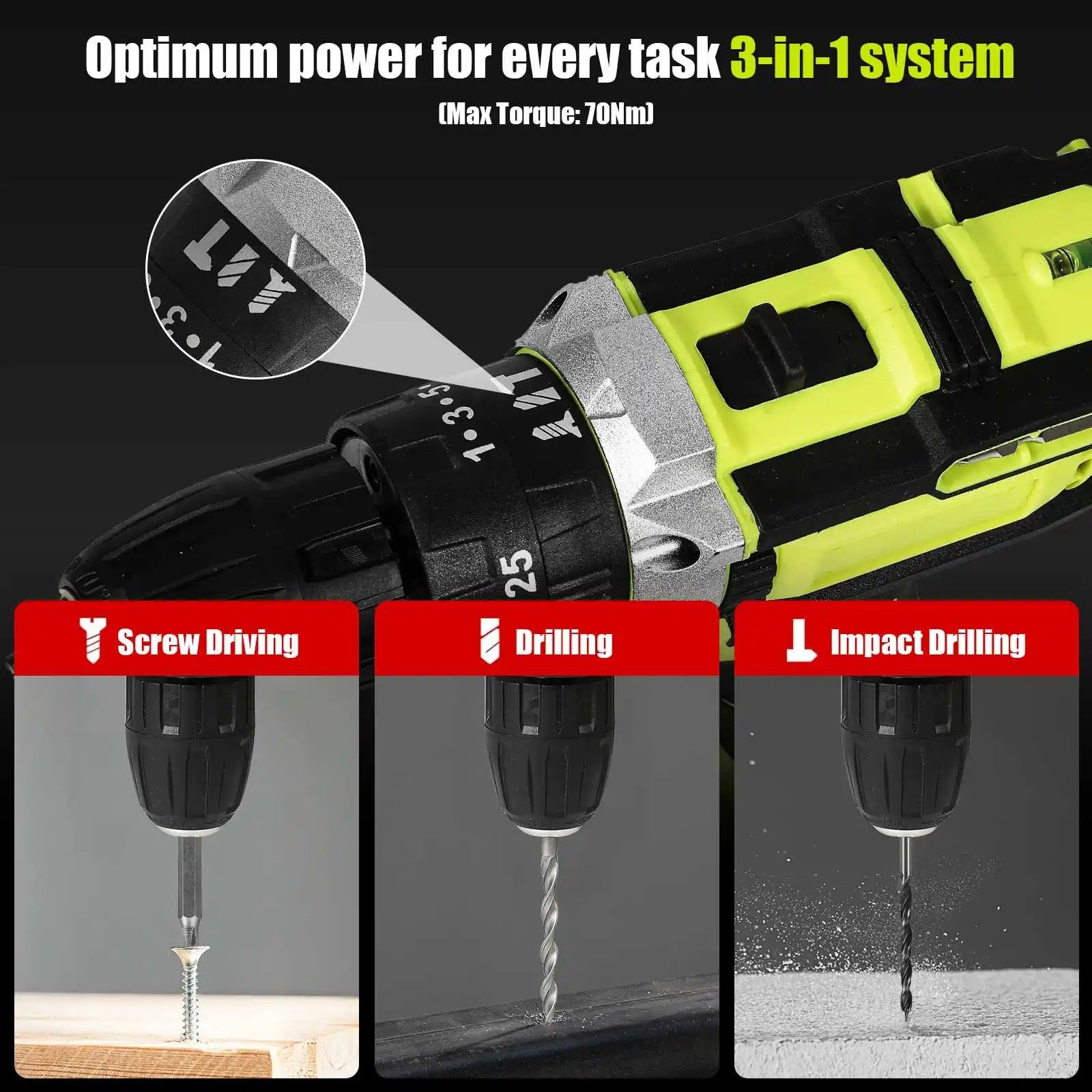 21V Battery Impact Drill Electric Screwdriver Electric Hammer Drill Mini Wireless Hand Drill Lithium-Ion Battery Power Tools