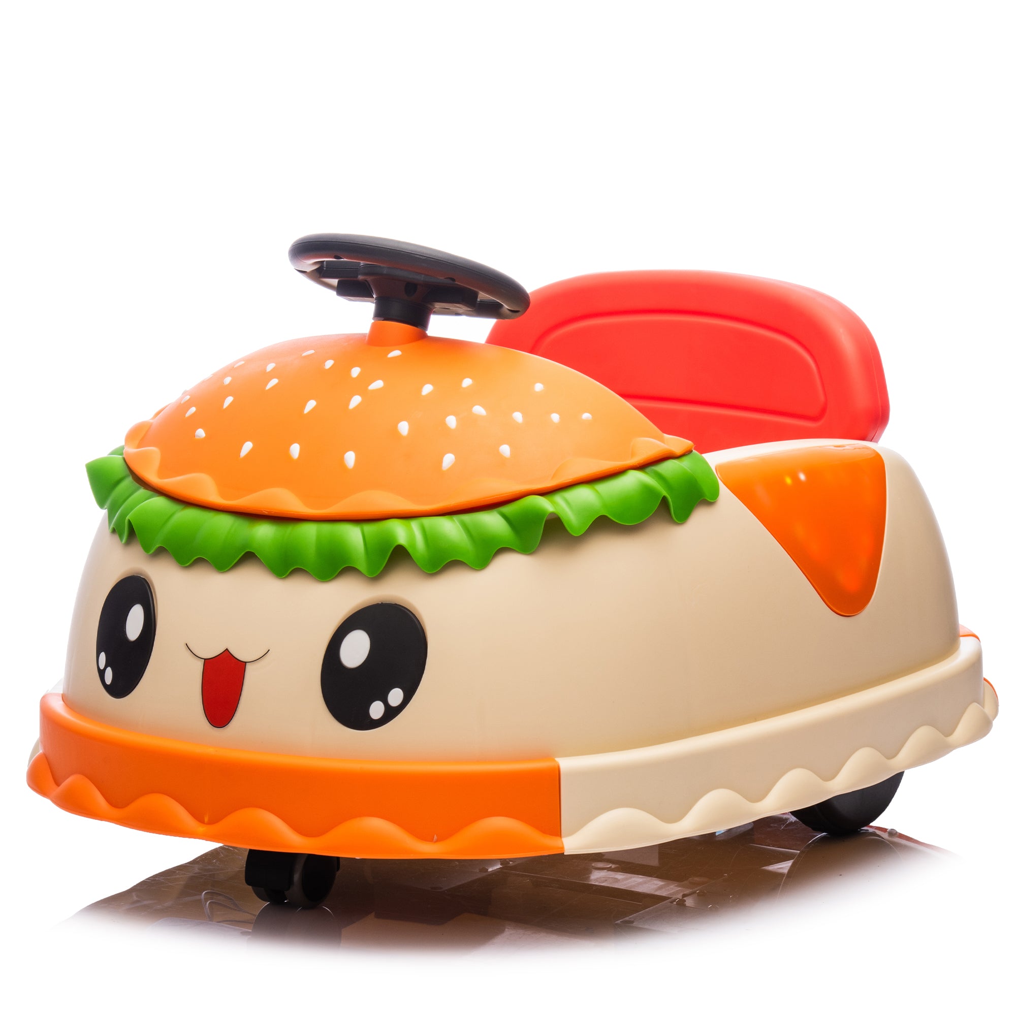 12V Kids Ride On Electric Bumper Car W Parents Control,Cute&Realistic Hamburger Design,360 Degree Rotation,Storing Space,Bluetooth,Music,USB,Silent Wheel,LED Lights,Power Display,Anti-rollover For 2-5