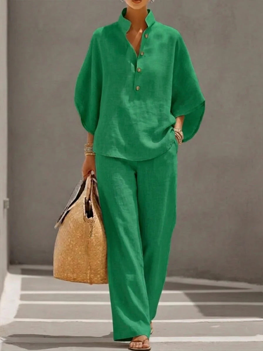 Women's Short-sleeved Suit Summer Loose Pullover Top And Straight-leg Trousers Outfit Clothing