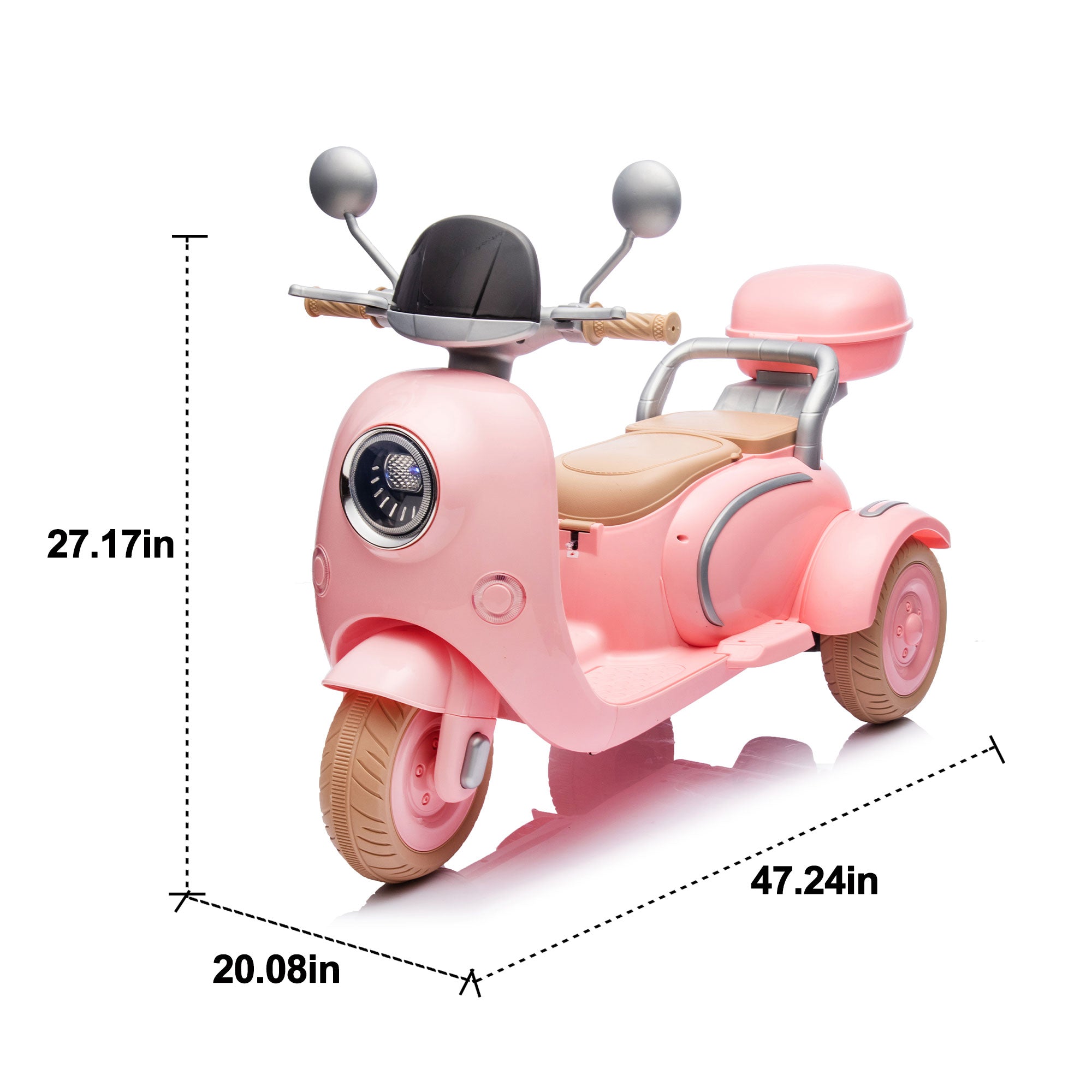 12V Two Motors Kids Ride On Level Up Two-seater  Electric Motorcycle,Three-wheel Toy W Music,Bluetooth,USB,Backseat Flip Seat,Portable Storage Hooks&Oversized  Trunk,LED Headlight  For Kids 3-6.