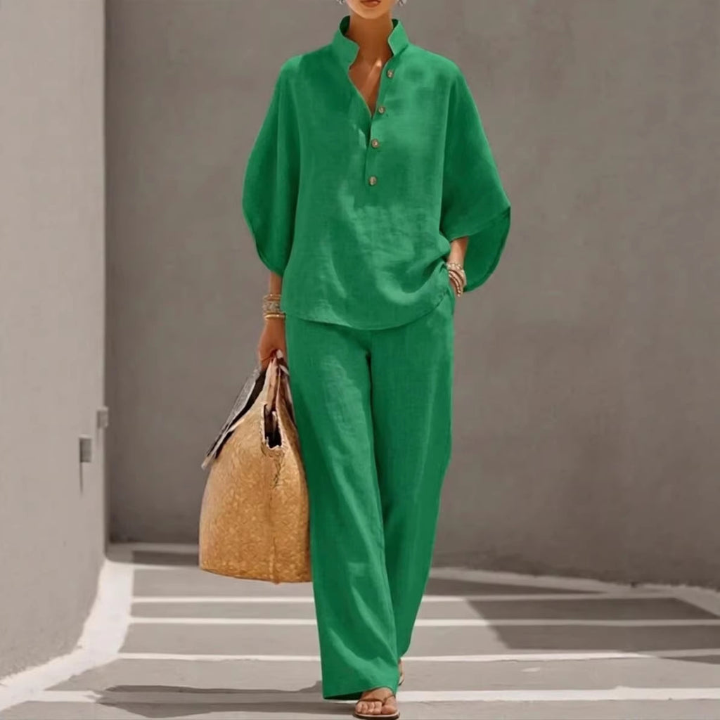 Women's Short-sleeved Suit Summer Loose Pullover Top And Straight-leg Trousers Outfit Clothing