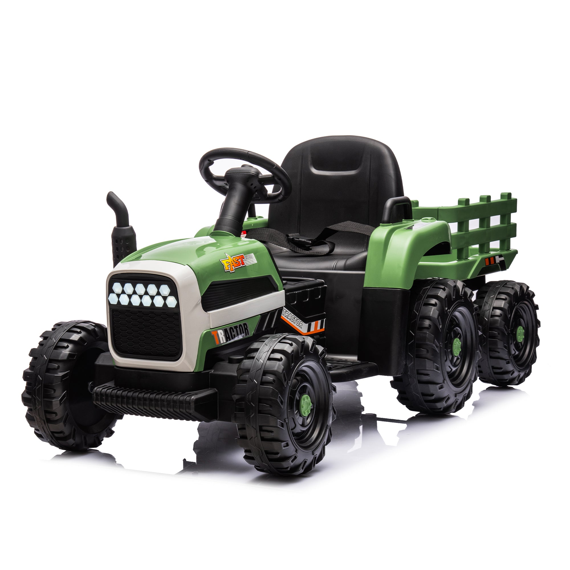 Ride On Tractor With Trailer,24V Battery Powered Electric Tractor Toy, 200wx2motor 1.86-4.97MPH Remote Control,electric Car For Kids,Three Speed Adjustable,USB,MP3 ,Bluetooth,LED Light, Safety Belt.