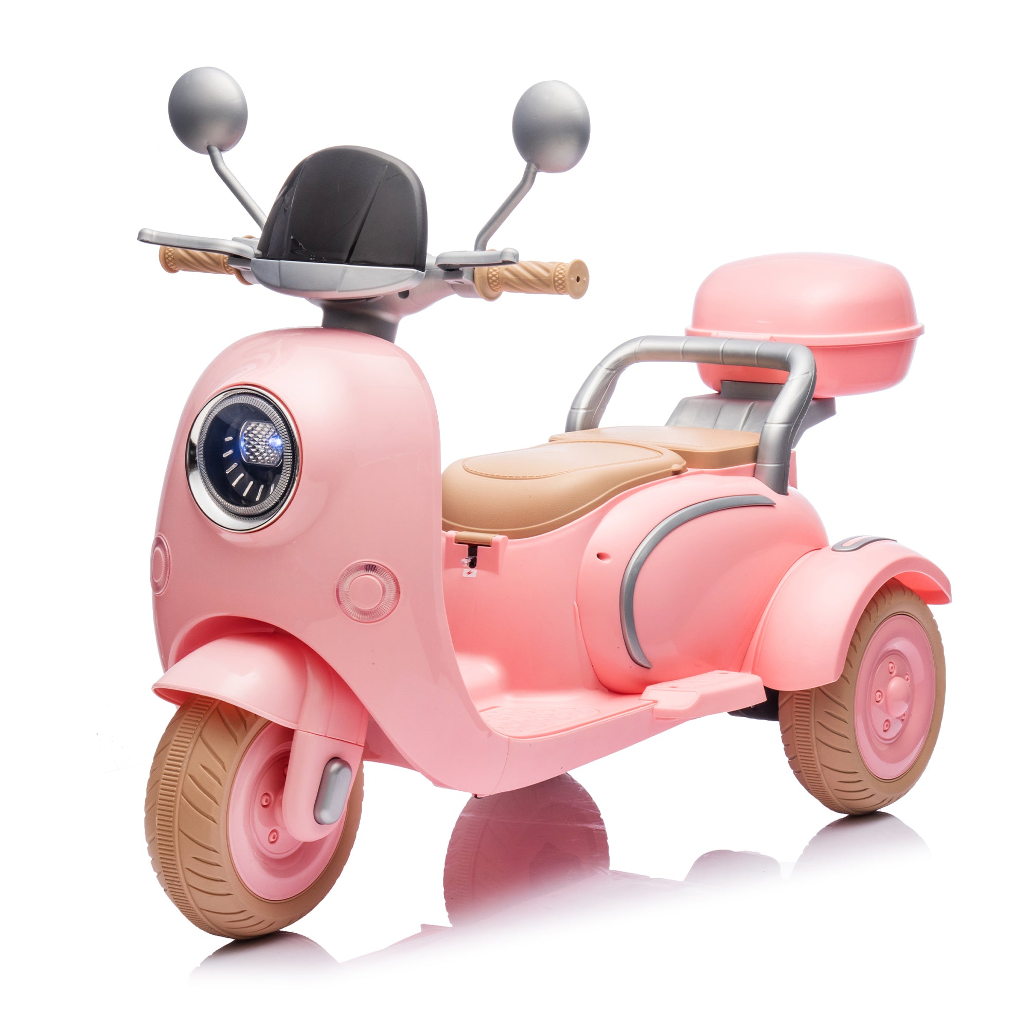 12V Two Motors Kids Ride On Level Up Two-seater  Electric Motorcycle,Three-wheel Toy W Music,Bluetooth,USB,Backseat Flip Seat,Portable Storage Hooks&Oversized  Trunk,LED Headlight  For Kids 3-6.