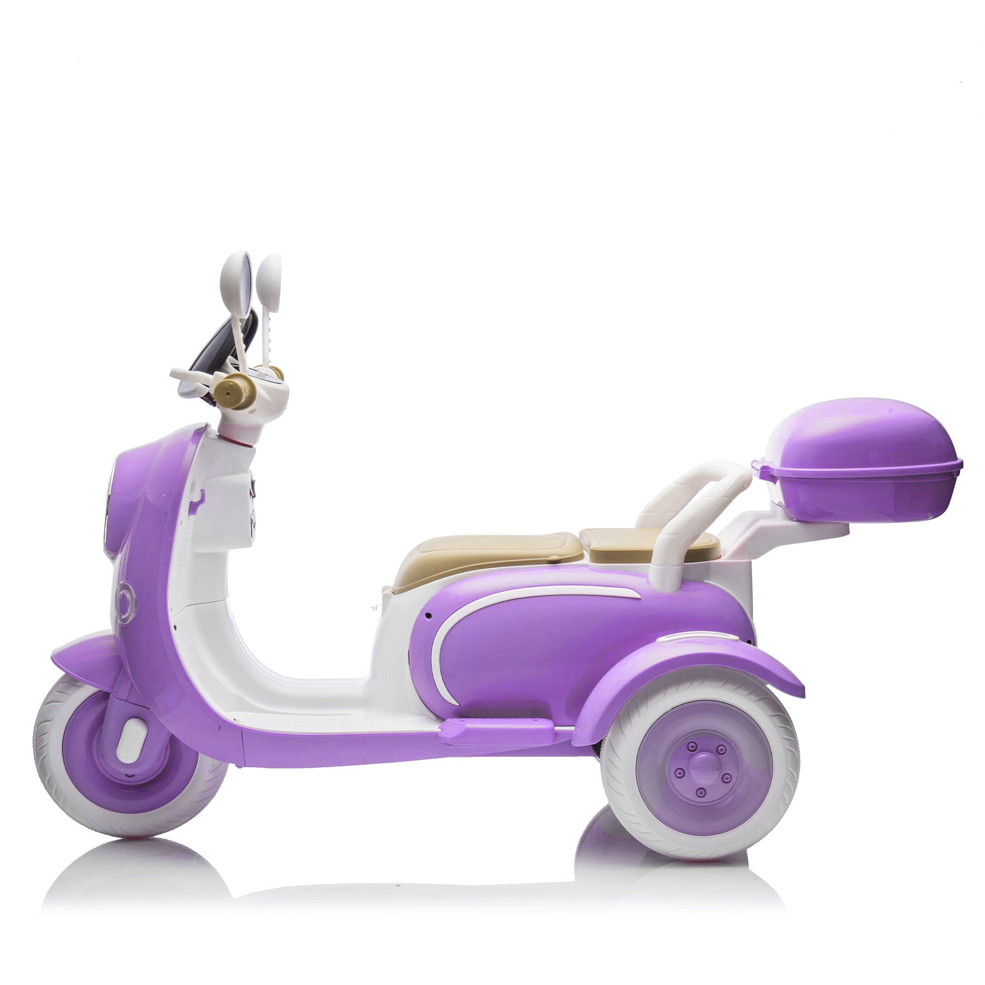 12V Two Motors Kids Ride On Level Up Two-seater  Electric Motorcycle,Three-wheel Toy W Music,Bluetooth,USB,Backseat Flip  Seat,Portable Storage Hooks&Oversized  Trunk,LED Headlight  For Kids 3-6.