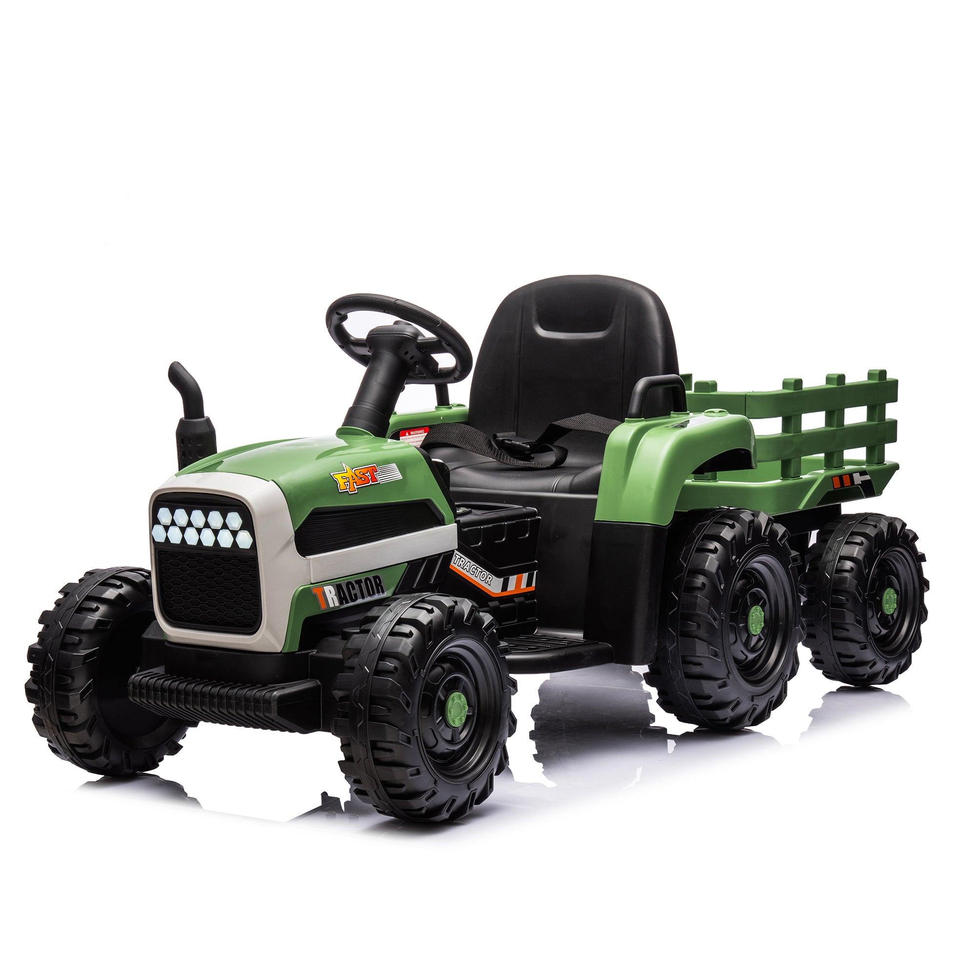 Ride On Tractor With Trailer,24V Battery Powered Electric Tractor Toy, 200wx2motor 1.86-4.97MPH Remote Control,electric Car For Kids,Three Speed Adjustable,USB,MP3 ,Bluetooth,LED Light, Safety Belt.