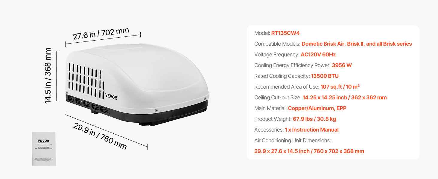 SucceBuy RV Air Conditioner 13500/15000 BTU Non-Ducted Rooftop RV AC 65dB Air conditioning System Fit for Camper, Van, Trailers