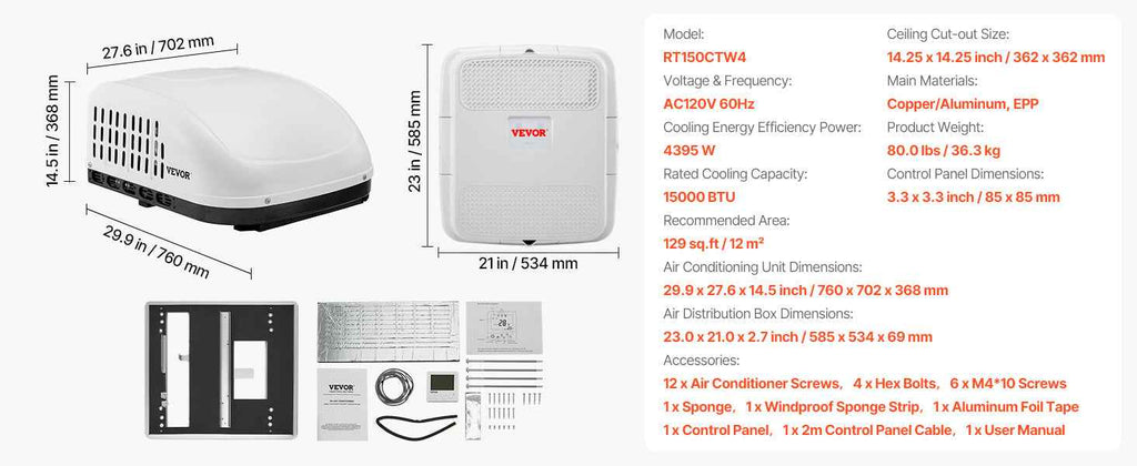 SucceBuy RV Air Conditioner 13500/15000 BTU Non-Ducted Rooftop RV AC 65dB Air conditioning System Fit for Camper, Van, Trailers