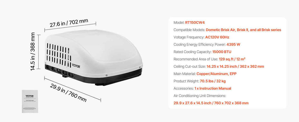 SucceBuy RV Air Conditioner 13500/15000 BTU Non-Ducted Rooftop RV AC 65dB Air conditioning System Fit for Camper, Van, Trailers